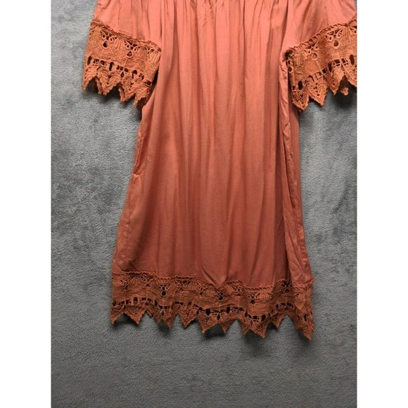 IRIS Women Summer Mini Dress 100% Rayon Off The Shoulder Peach US S(4-6) - Picture 4 of 13